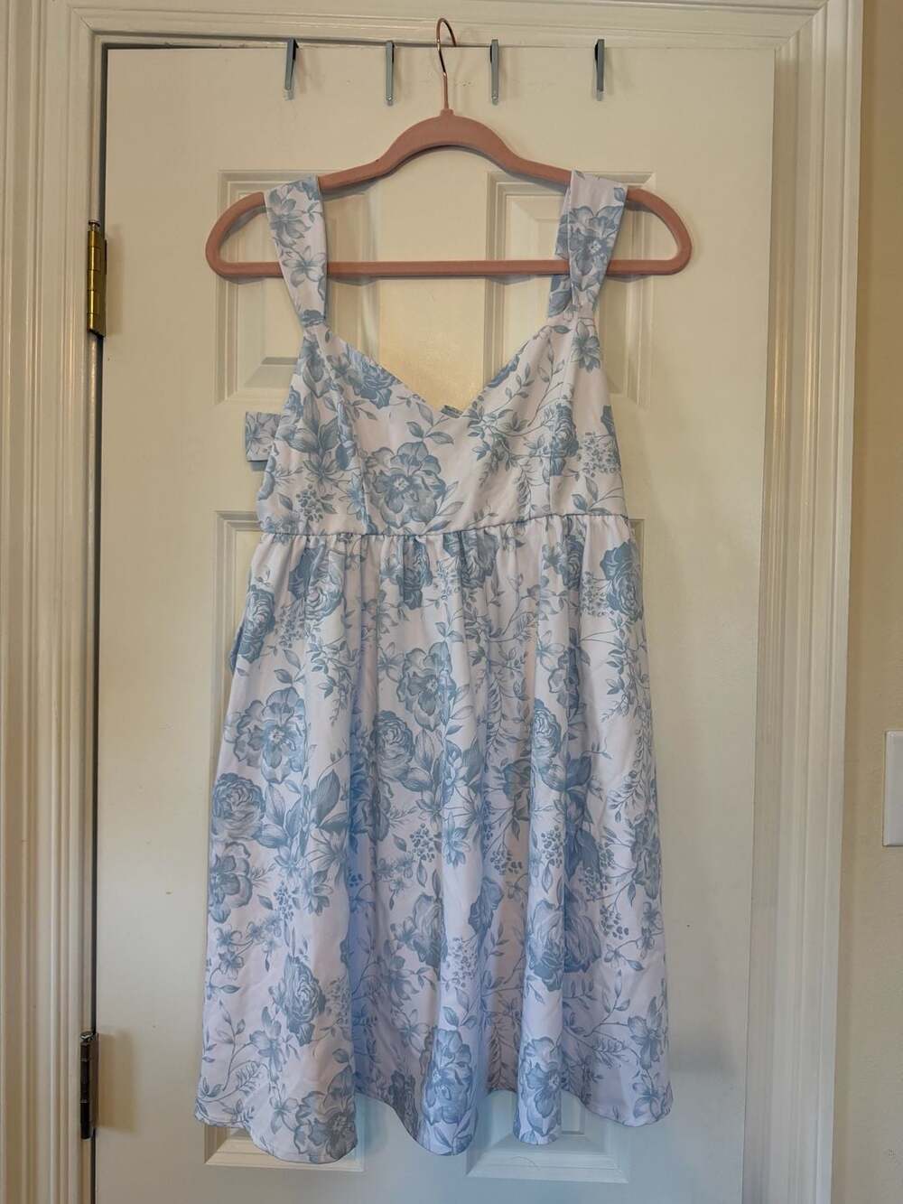 Trixxi Blue And White Floral Toile Print Mini Dress With Bows Size S